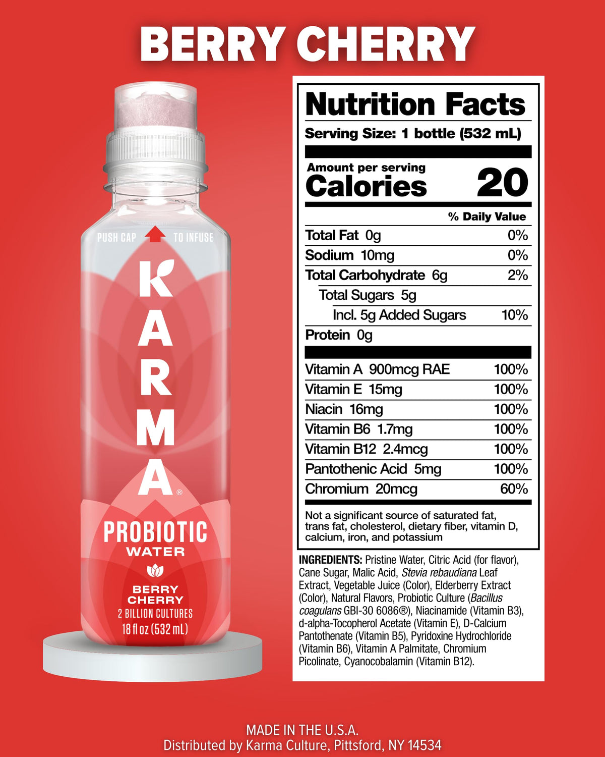 Karma Probiotic Water Berry Cherry 12 Pack – Gut Health & Immune Support