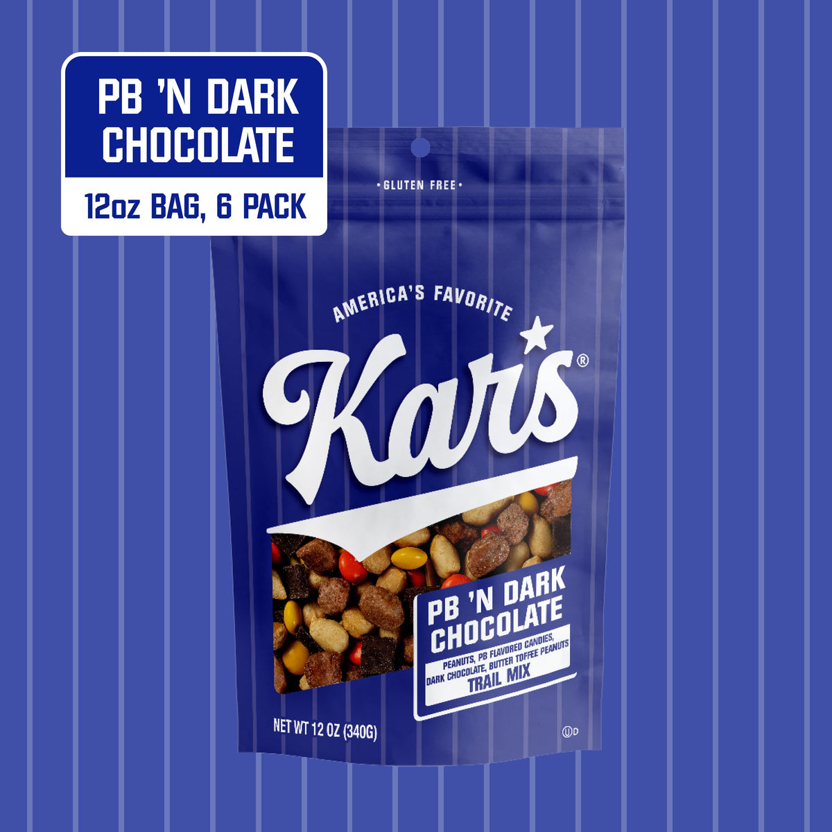 Kar's Nuts Peanut Butter 'N Dark Chocolate Trail Mix Snacks - 12 oz Resealable Pouch (6-Pack)
