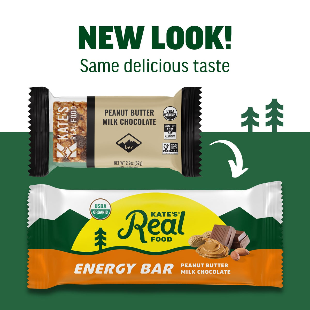 Kate's Real Food Organic Granola Bars - Peanut Butter Milk Chocolate (2.2 oz, Pack of 12) | Gluten Free & Non-GMO