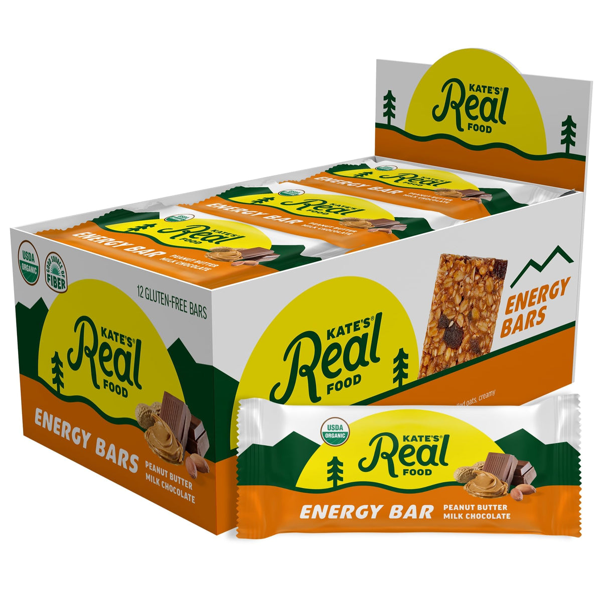 Kate's Real Food Organic Granola Bars - Peanut Butter Milk Chocolate (2.2 oz, Pack of 12) | Gluten Free & Non-GMO
