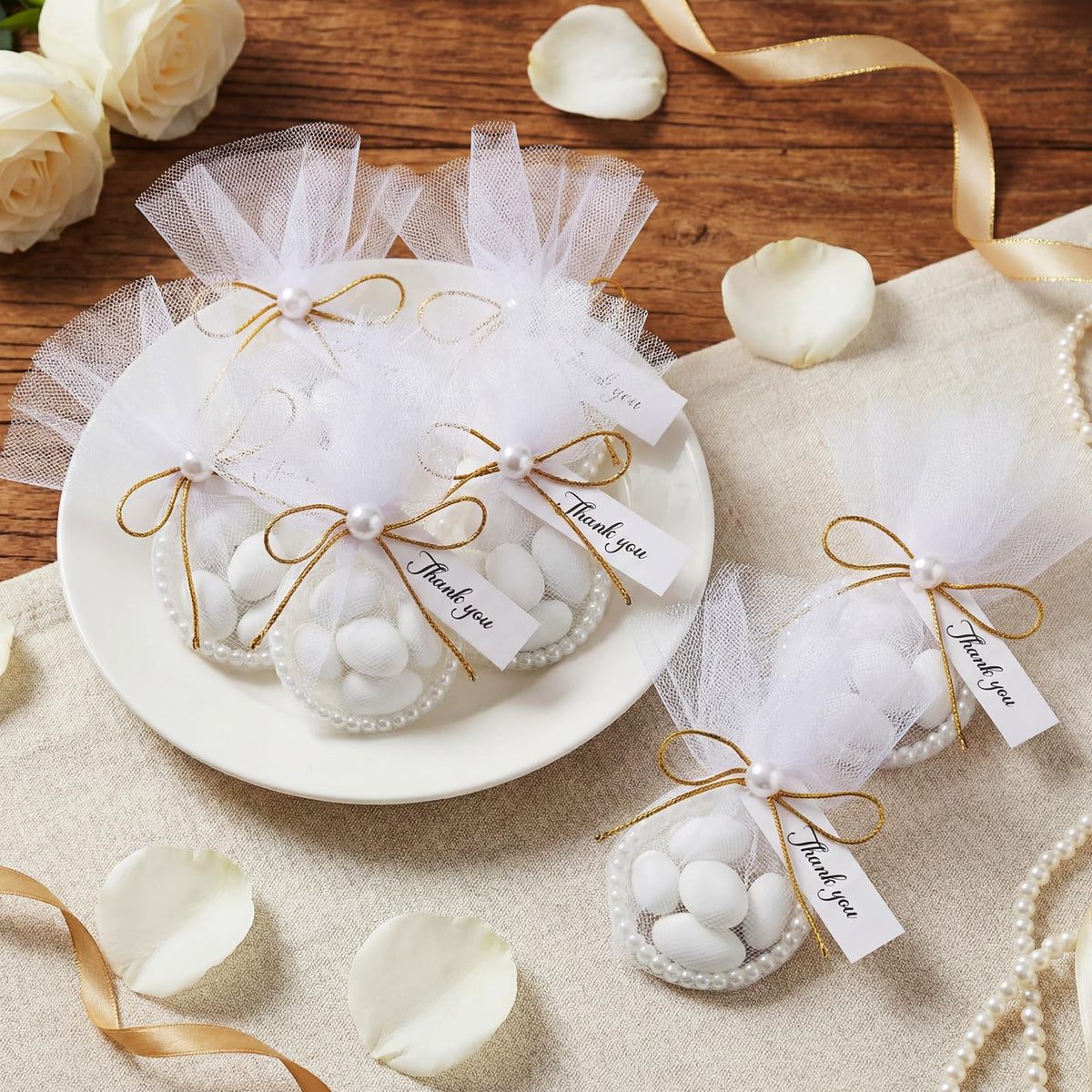 Kathfly 80-Set Wedding Almond Candy Favors – Pearl Rings, Pearls & Cards DIY Marzipan Souvenirs