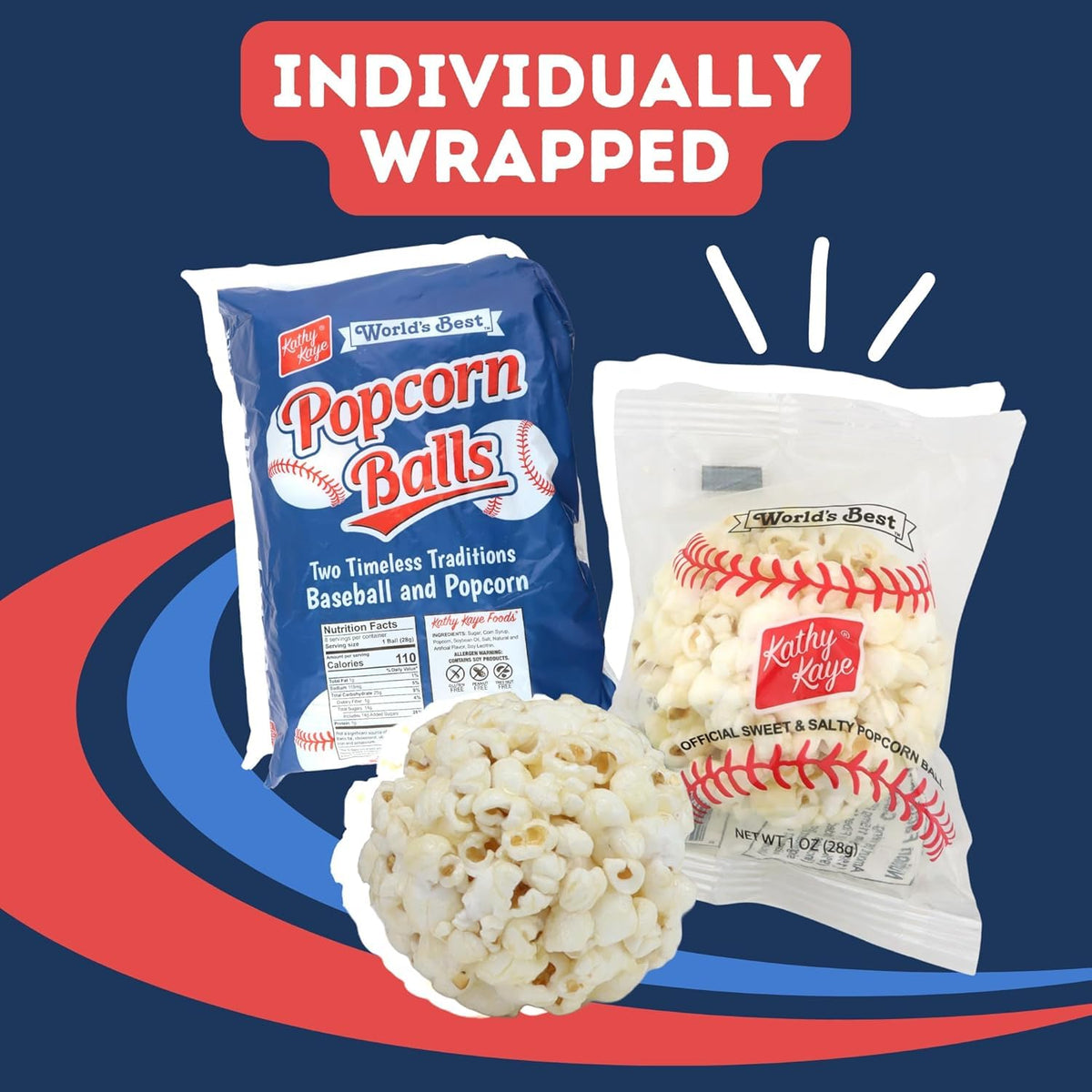 Kathy Kaye Baseball Sweet & Salty Popcorn Balls – 18-Pack | Nani Organics