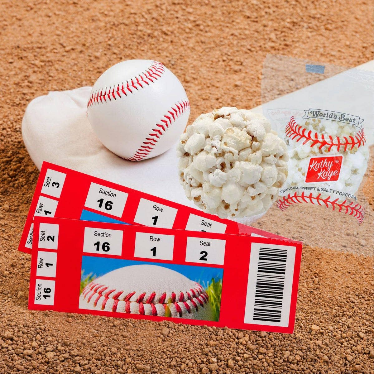 Kathy Kaye Baseball Sweet & Salty Popcorn Balls – 18 Count Box for Game Day & Parties