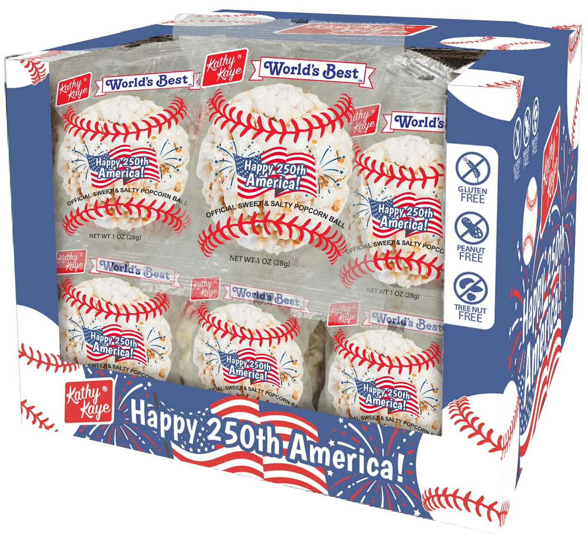 Kathy Kaye Baseball Sweet & Salty Popcorn Balls – 18 Count Box for Game Day & Parties