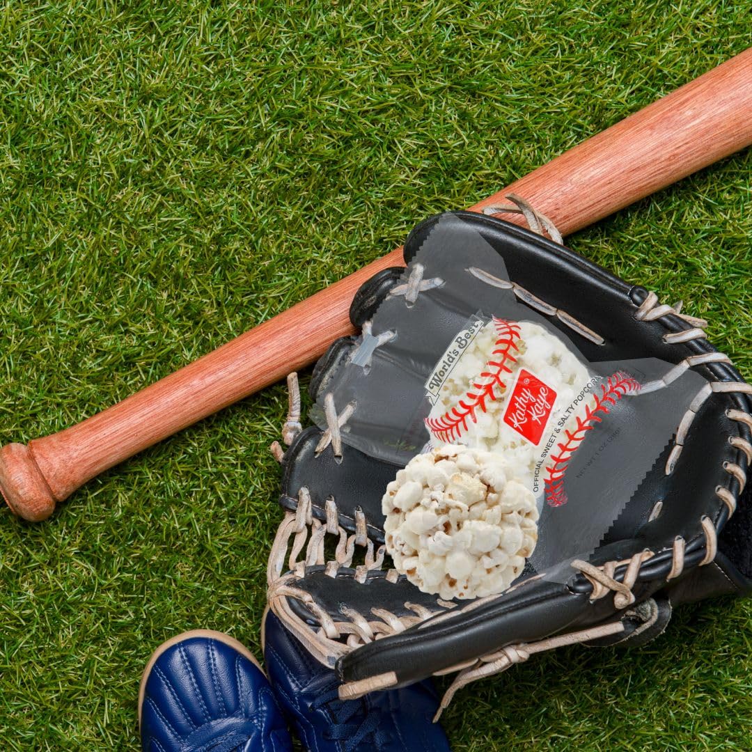 Kathy Kaye Baseball Sweet & Salty Popcorn Balls – 18 Count Box for Game Day & Parties