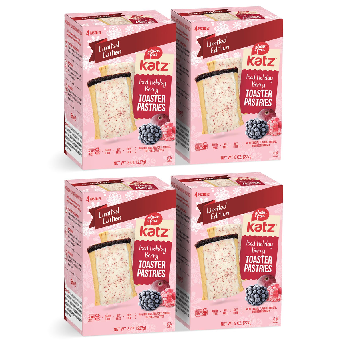 Katz Gluten Free Iced Holiday Berry Toaster Pastries — Limited Edition Kosher Breakfast Snack (4Pk)