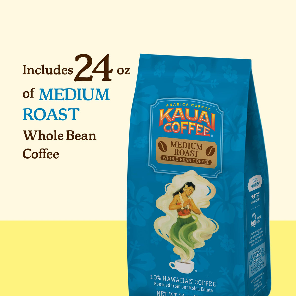 Kauai Coffee Koloa Estate Medium Roast – Whole Bean Coffee, 24 oz