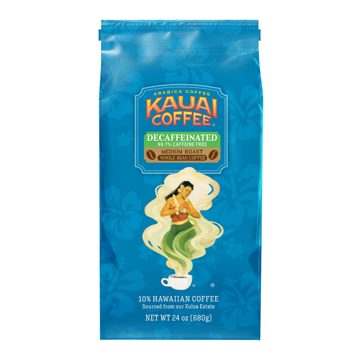 Kauai Coffee Whole Bean Decaf Medium Roast Arabica – Floral Notes & Bright Aroma | 24oz
