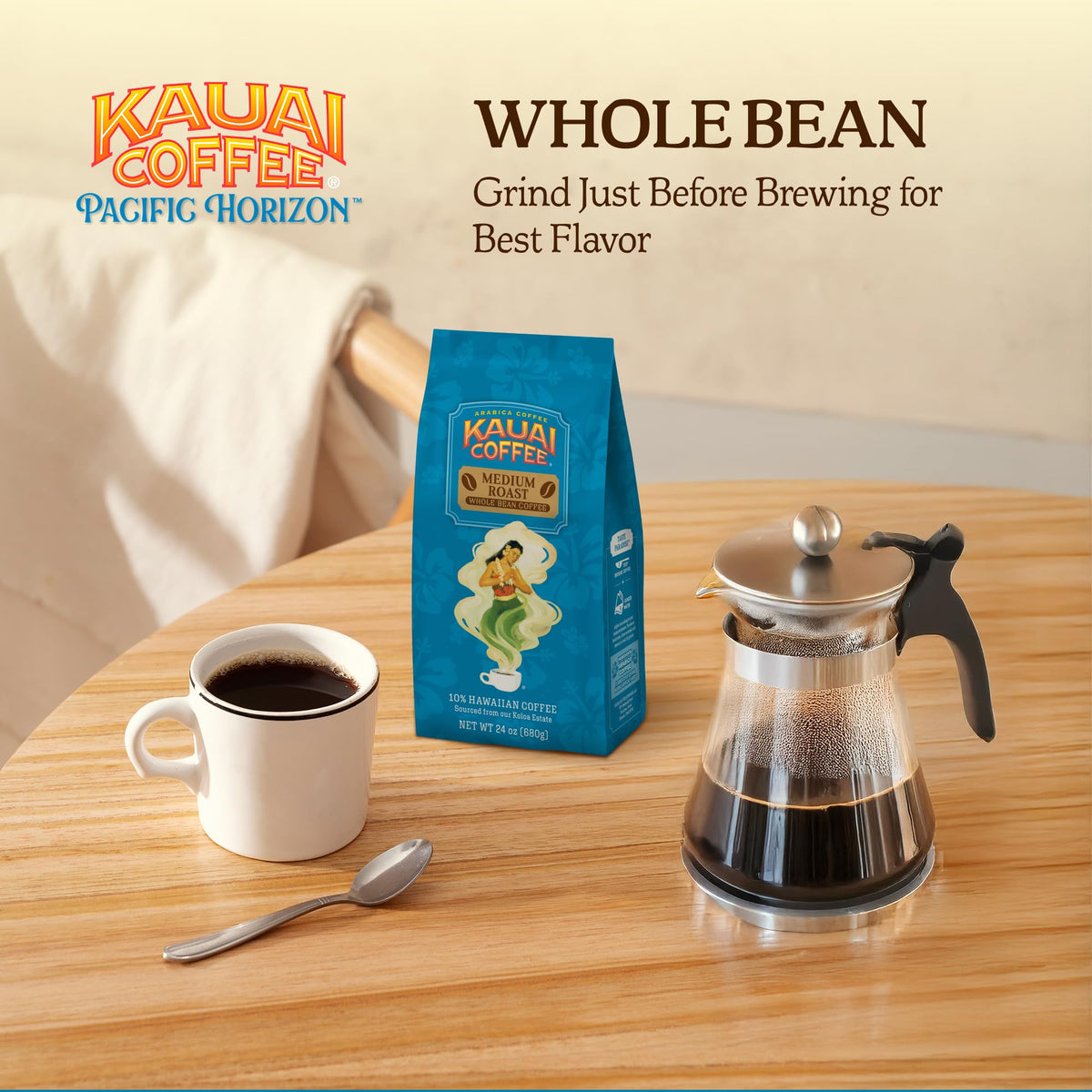 Kauai Coffee Koloa Estate Medium Roast – Whole Bean Coffee, 24 oz