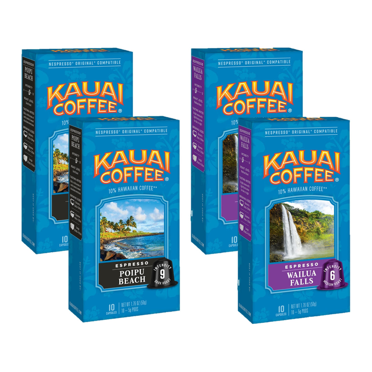 Kauai Coffee Espresso Pods for Nespresso Original – Poipu Beach Dark Roast & Wailua Falls Medium Roast, 4x10 Pack