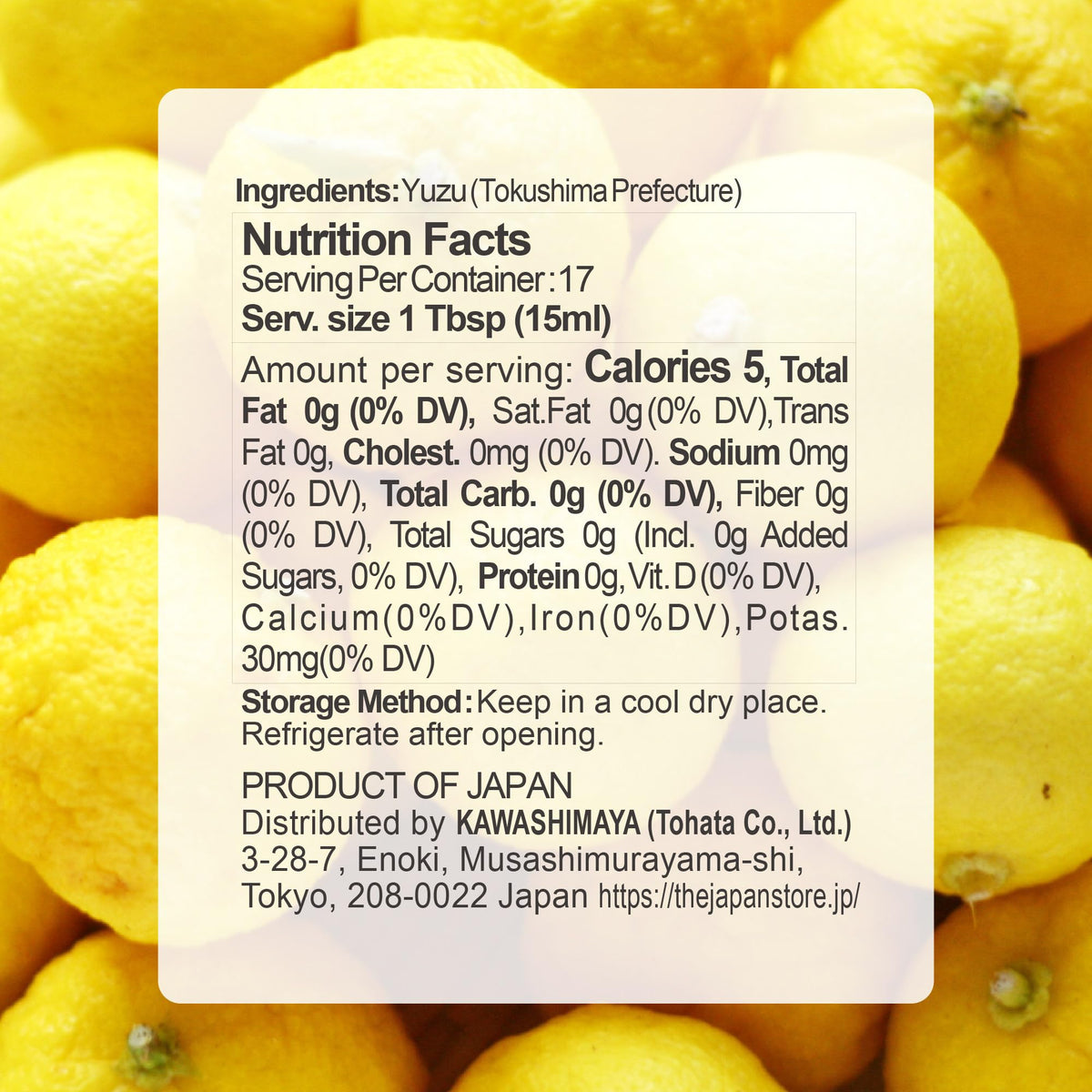 Kawashimaya Organic Yuzu Juice 8.4 oz — Hand-Squeezed, 100% Pure Yuzu, Made in Japan