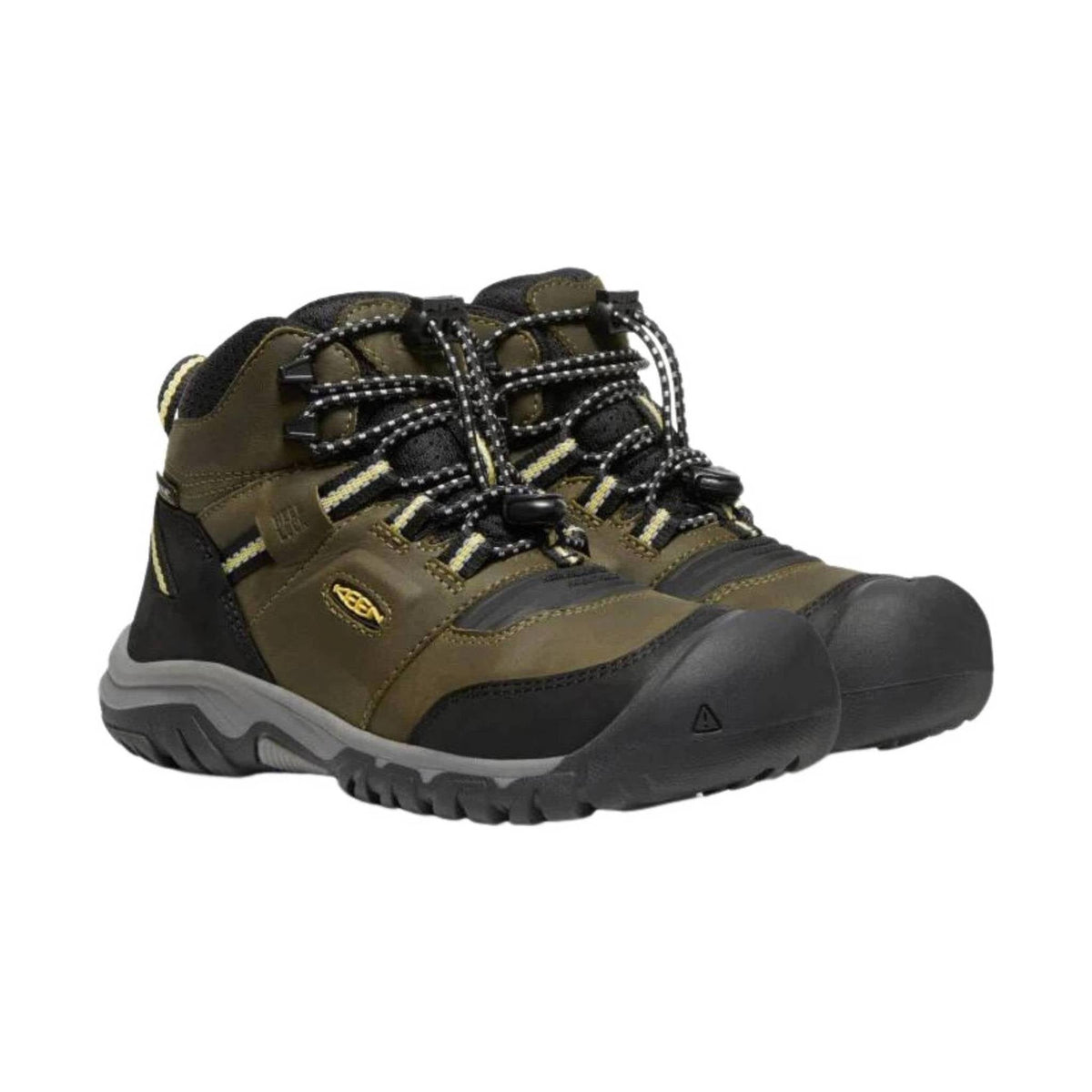 KEEN Big Kids' Ridge Flex Waterproof Mid Boot - Dark Olive/Dusky Citron