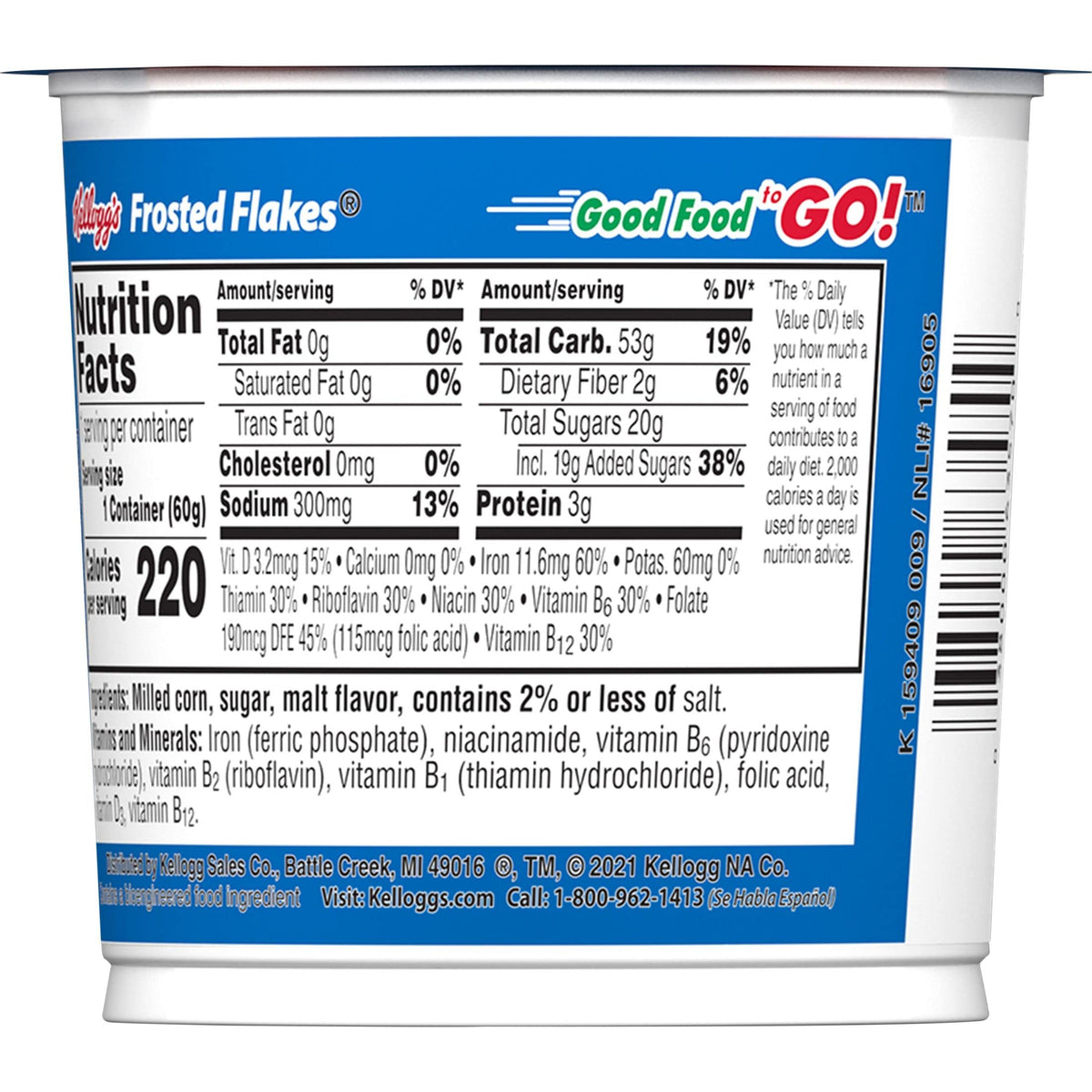Kellogg's Frosted Flakes Breakfast Cereal Cups – 12 Cups, 8 Vitamins & Minerals