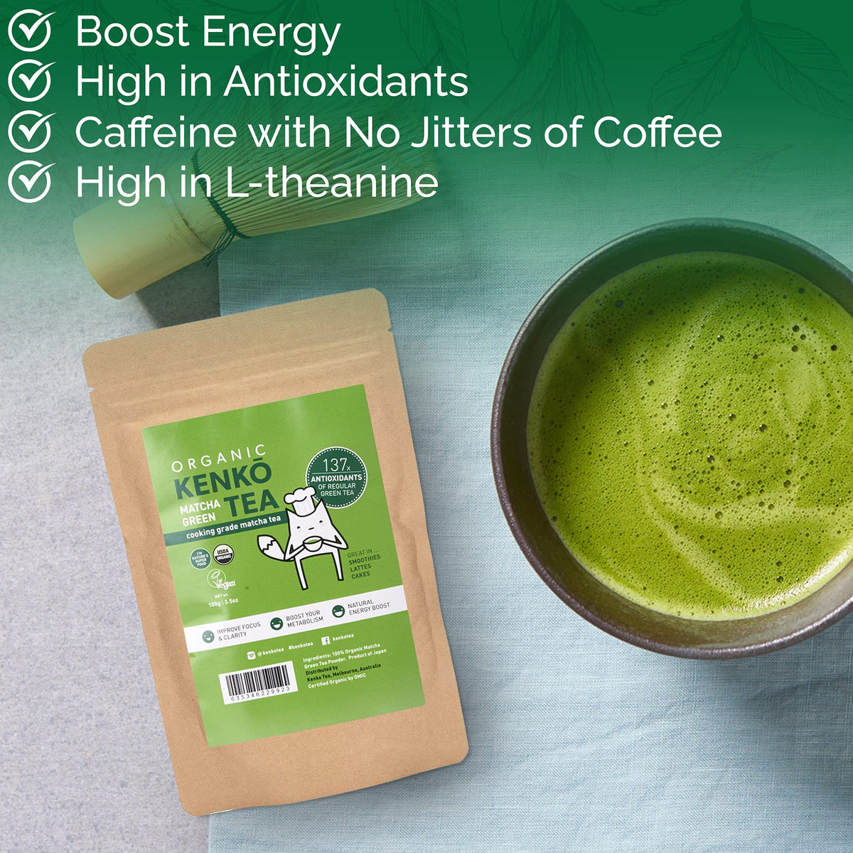 Kenko Matcha Green Tea Powder – USDA Organic Culinary Grade (100g)