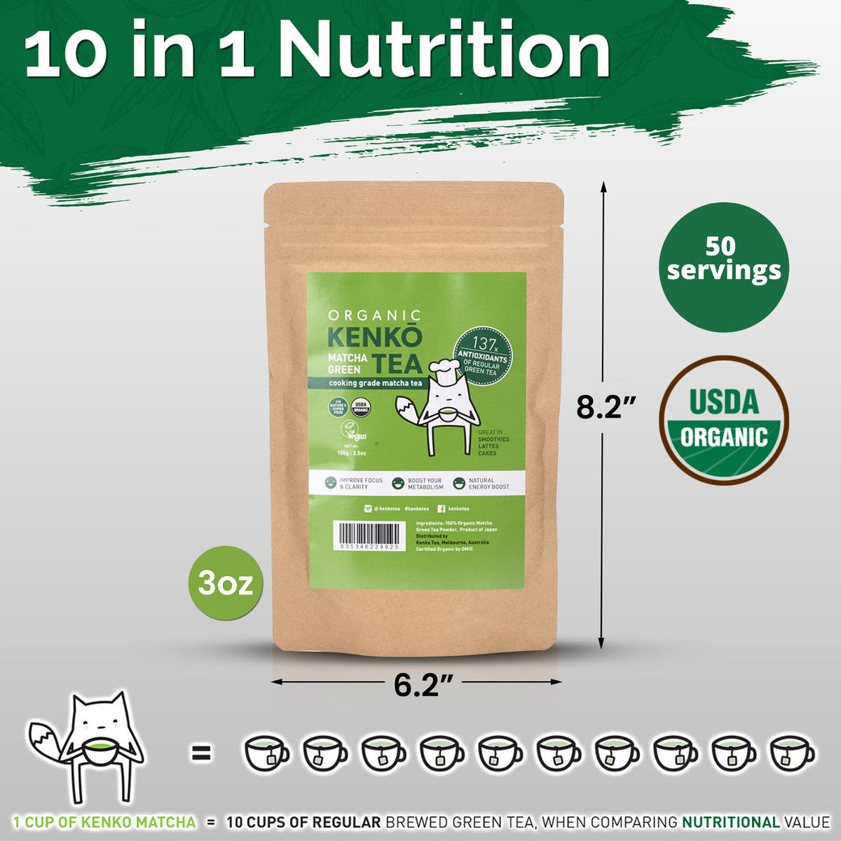 Kenko Matcha Green Tea Powder – USDA Organic Culinary Grade (100g)