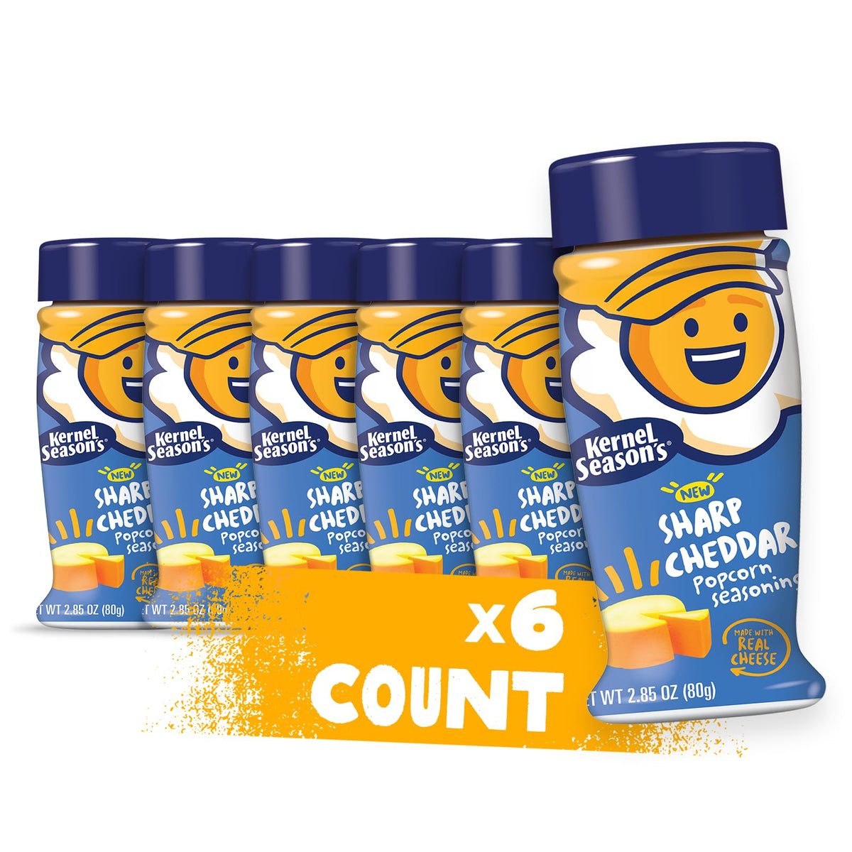 Kernel Season’s Sharp Cheddar Popcorn Seasoning — Real Cheese, 2.85 Oz (Pack of 6)