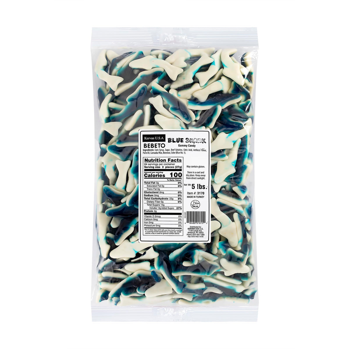 Kervan Bebeto Blue Shark Gummies – Fruity, Soft Chewy 5 lb Bulk Bag (Halal)