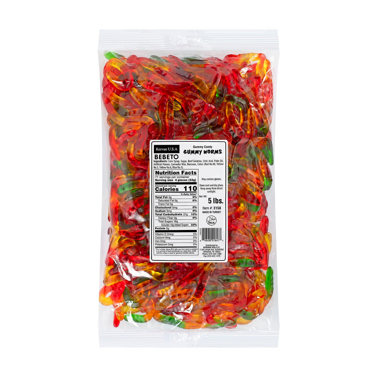 Kervan Bebeto Gummy Worms – Fruity Soft Gummies Bulk 5 lb for Parties