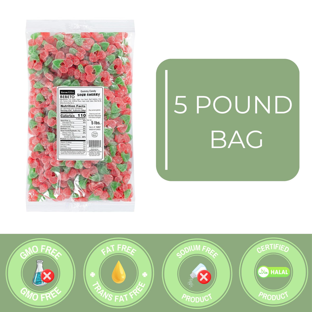 Kervan Bebeto Sour Cherry Gummies – 5 lb Party Bulk, Soft & Tangy