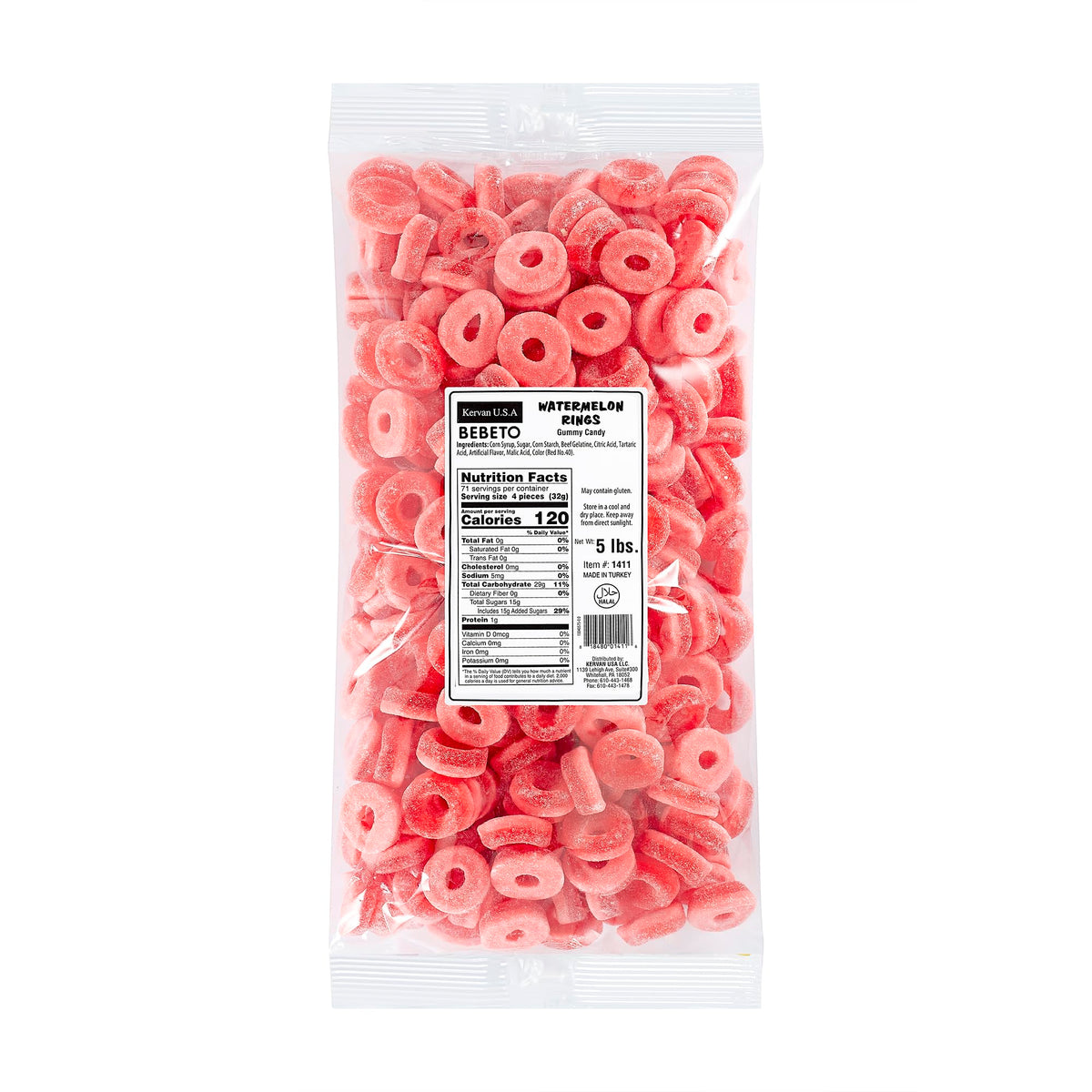 Kervan Bebeto Watermelon Rings – 5 lb Party-Size Watermelon Gummy Rings
