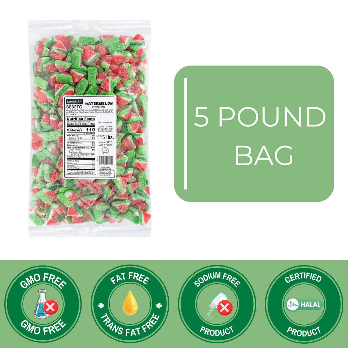 Kervan Candy Watermelon Slices – Soft, Fruity Gummies, 5 lb Party Bag