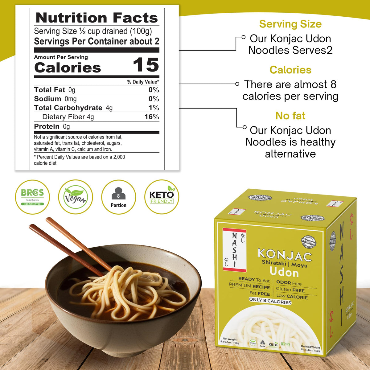KETO SKINNY Nashi Shirataki Udon Noodles (8x190g) – Keto, Low-Cal, Zero-Carb