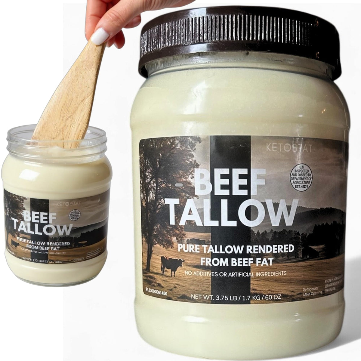 Ketostat Beef Tallow (3.75 lb / 60 oz) for Cooking – High-Heat Searing, Roasting & Baking