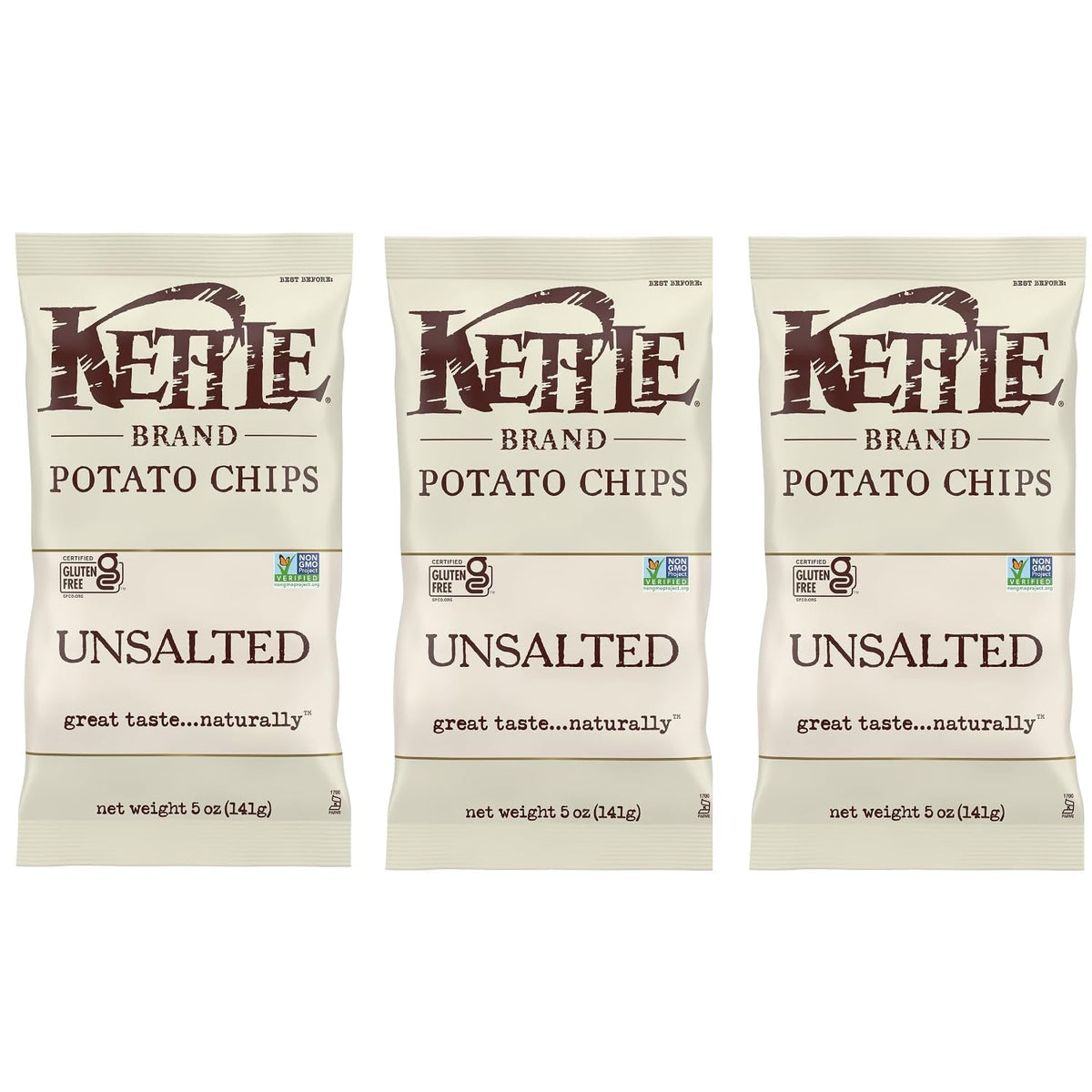 Kettle Brand Unsalted Chips – Pack of 3 (8.5 oz each)