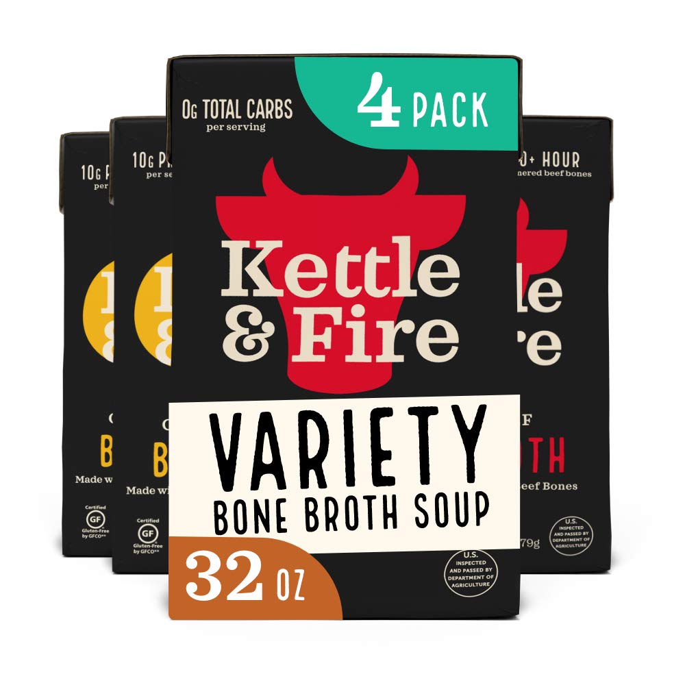 Kettle & Fire Classic Beef & Chicken Bone Broth Variety Pack – 32 oz, Keto, Paleo, Whole30, Gluten Free