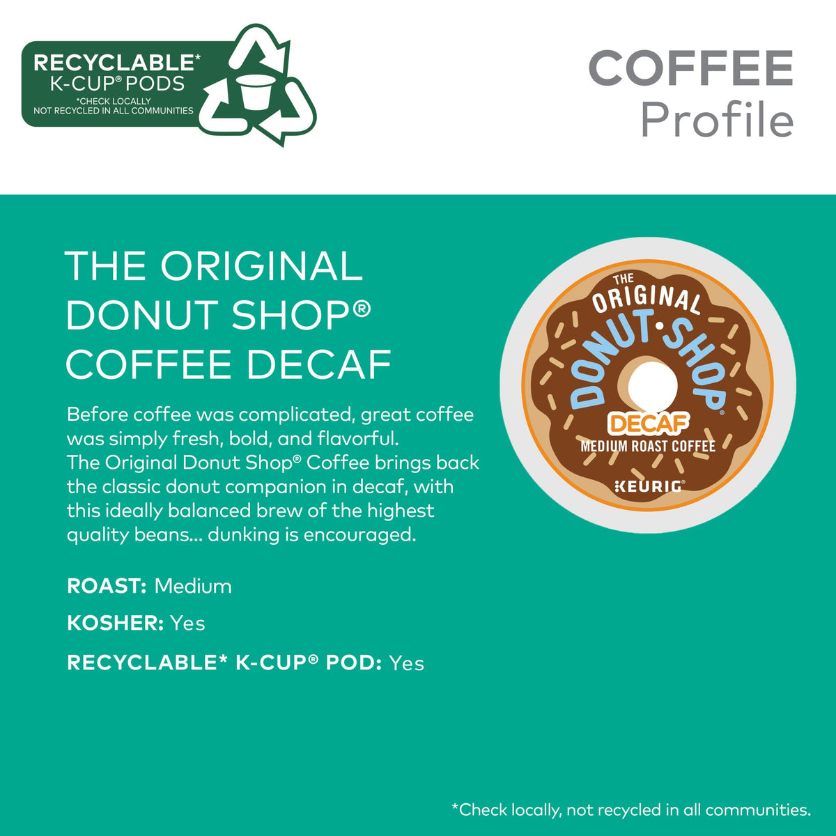 The Original Donut Shop Decaf Keurig K-Cup Pods – Medium Roast, 72 ct