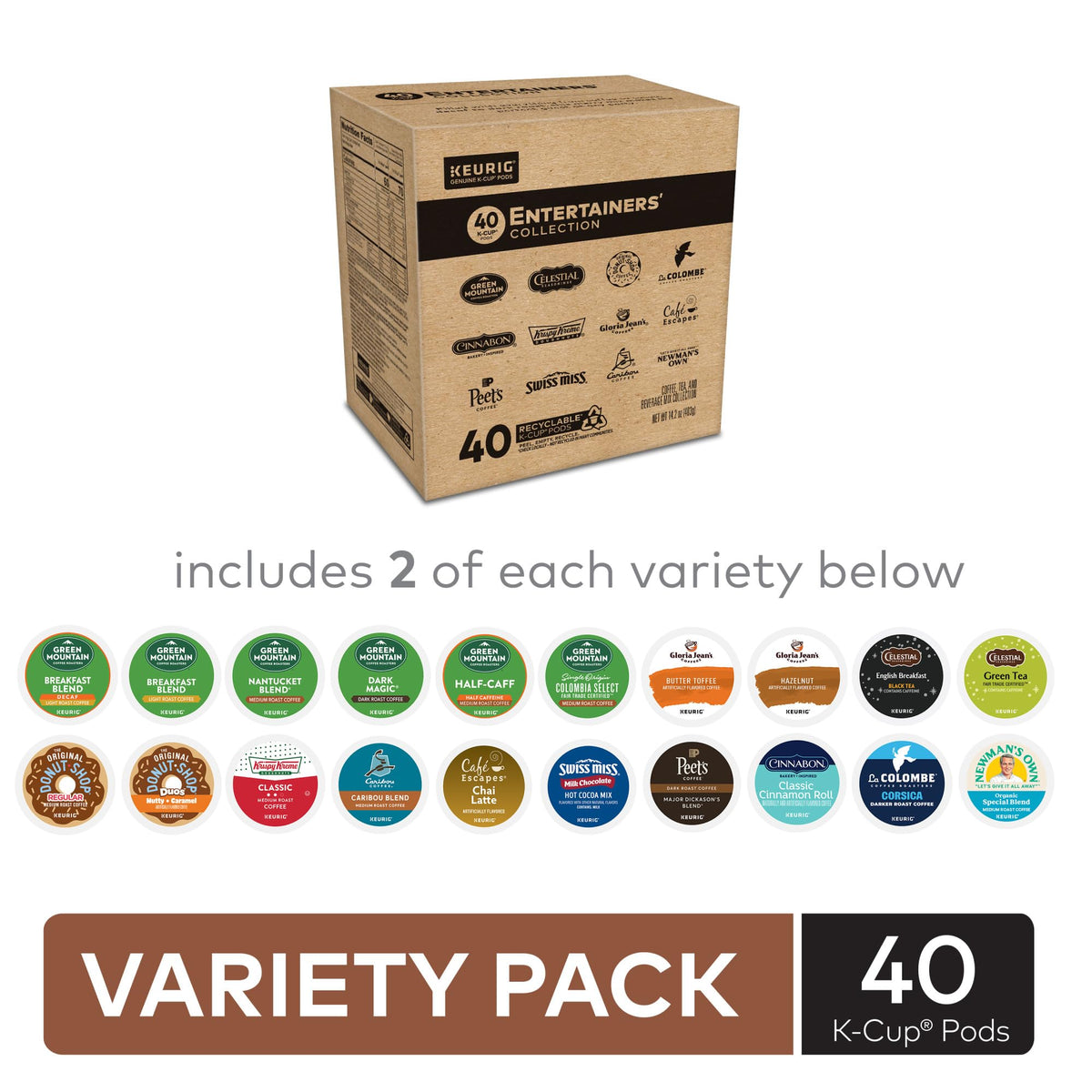 Keurig Entertainers Variety Pack – 40 K-Cup Pods, 20 Flavors