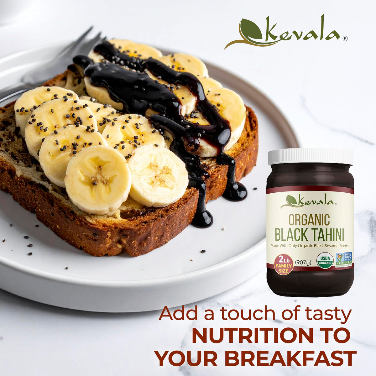 Kevala Organic Black Tahini - 32 oz Double-Size Gluten Free Black Sesame Paste