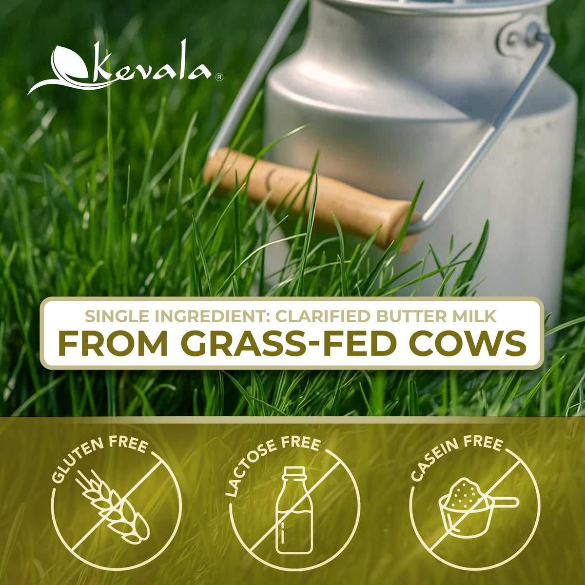 Kevala Clarified Butter Ghee – Grass-Fed, Lactose & Casein Free, High Smoke Point for Keto & Gluten Free Cooking | 2 lb