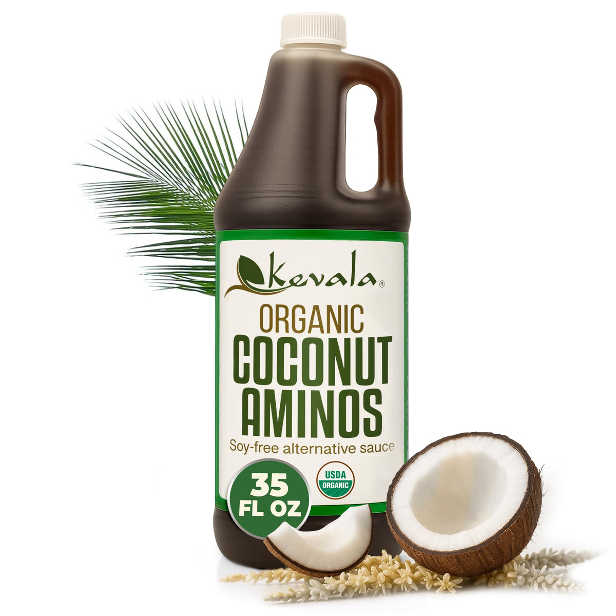 Kevala Organic Coconut Aminos – Soy-Free Seasoning from Coconut Nectar & Blossom Sap | Gluten-Free, Vegan, USDA Organic, 35 oz / 1035 ml