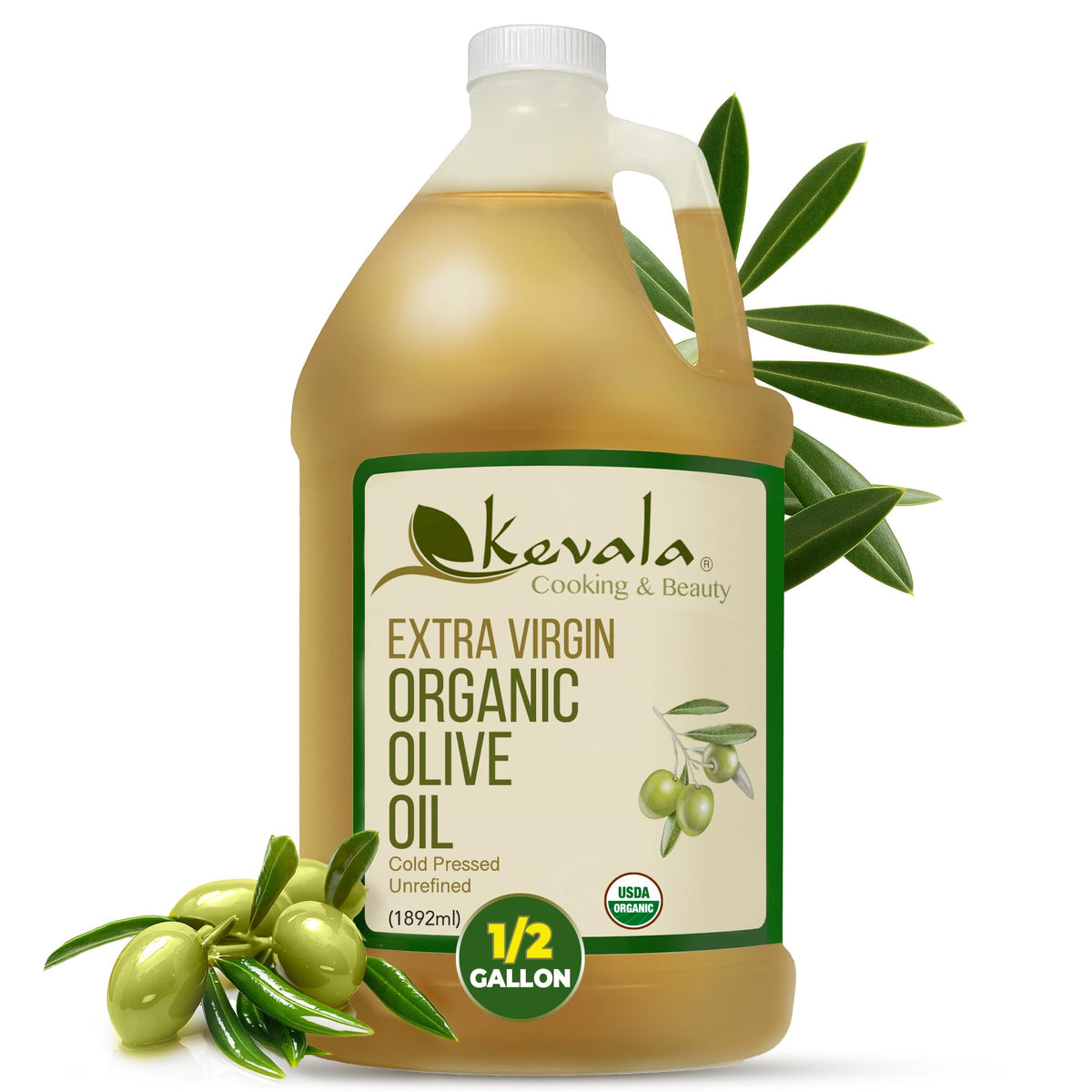 Kevala Extra Virgin Organic Olive Oil – Cold-Pressed, Unrefined, 64 oz | Kosher, Non-GMO