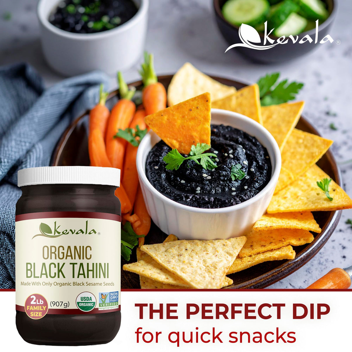 Kevala Organic Black Tahini - 32 oz Double-Size Gluten Free Black Sesame Paste