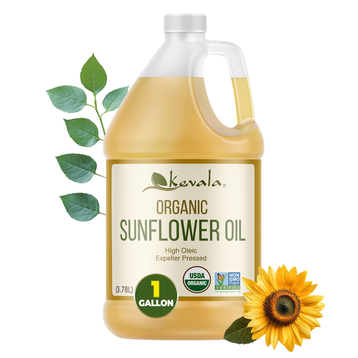 Kevala Organic Sunflower Oil – Vitamin E Rich, Cholesterol-Free, 128 fl oz