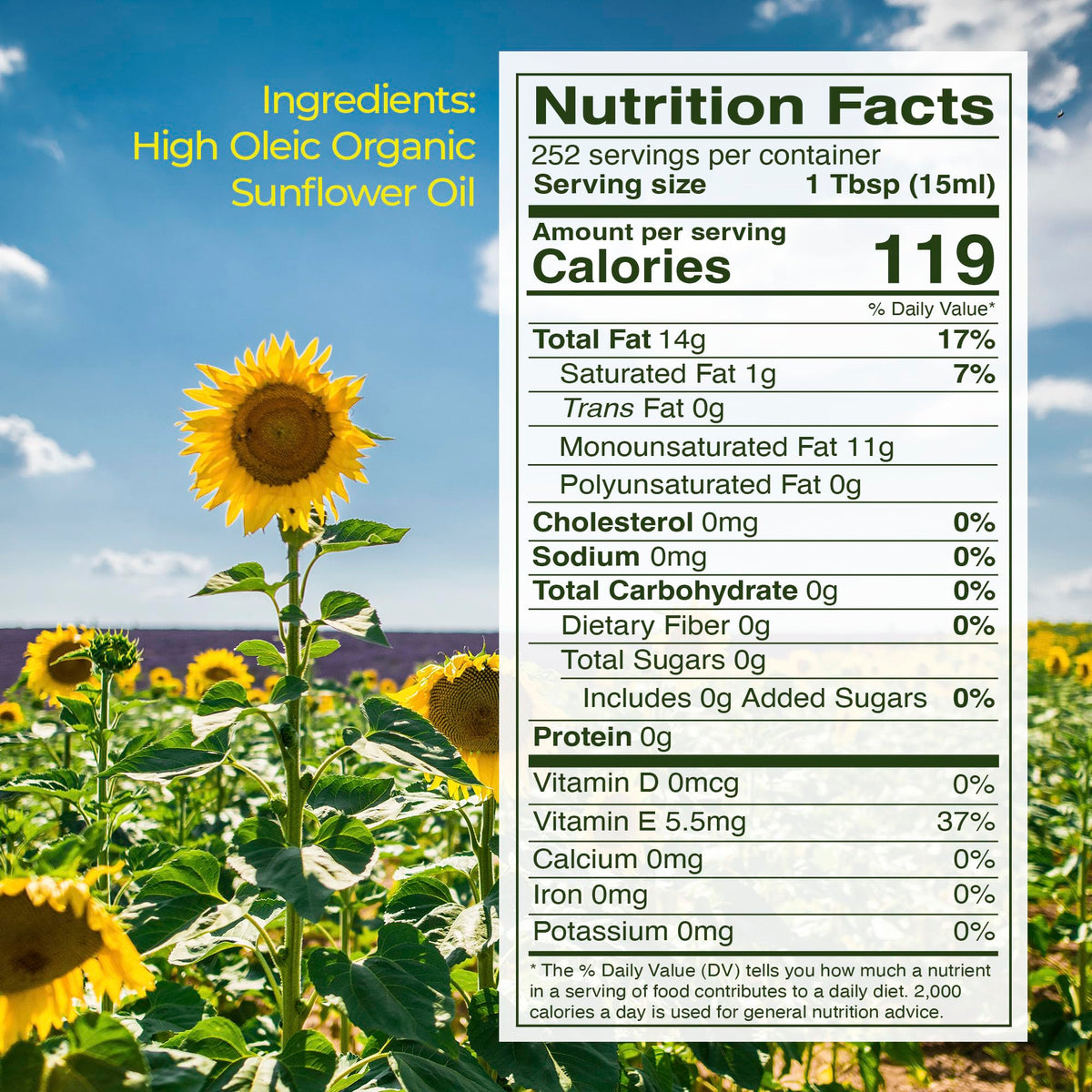 Kevala Organic Sunflower Oil – Vitamin E Rich, Cholesterol-Free, 128 fl oz