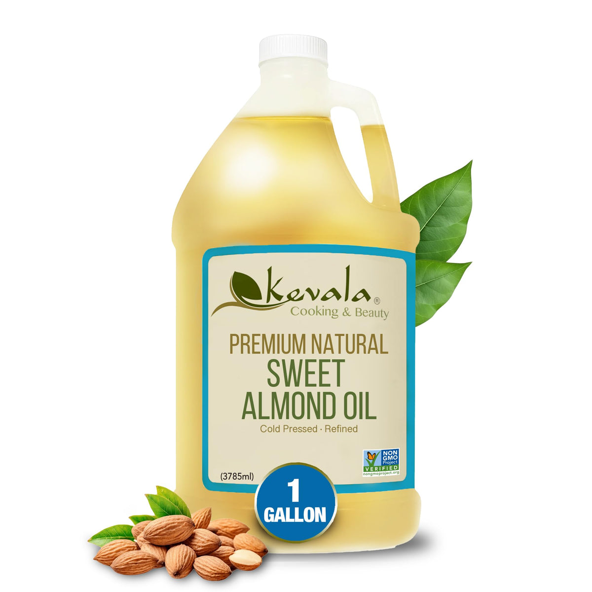 Kevala Sweet Almond Oil – Premium Cold-Pressed Oil for Cooking, Skin & Hair | 1 gal