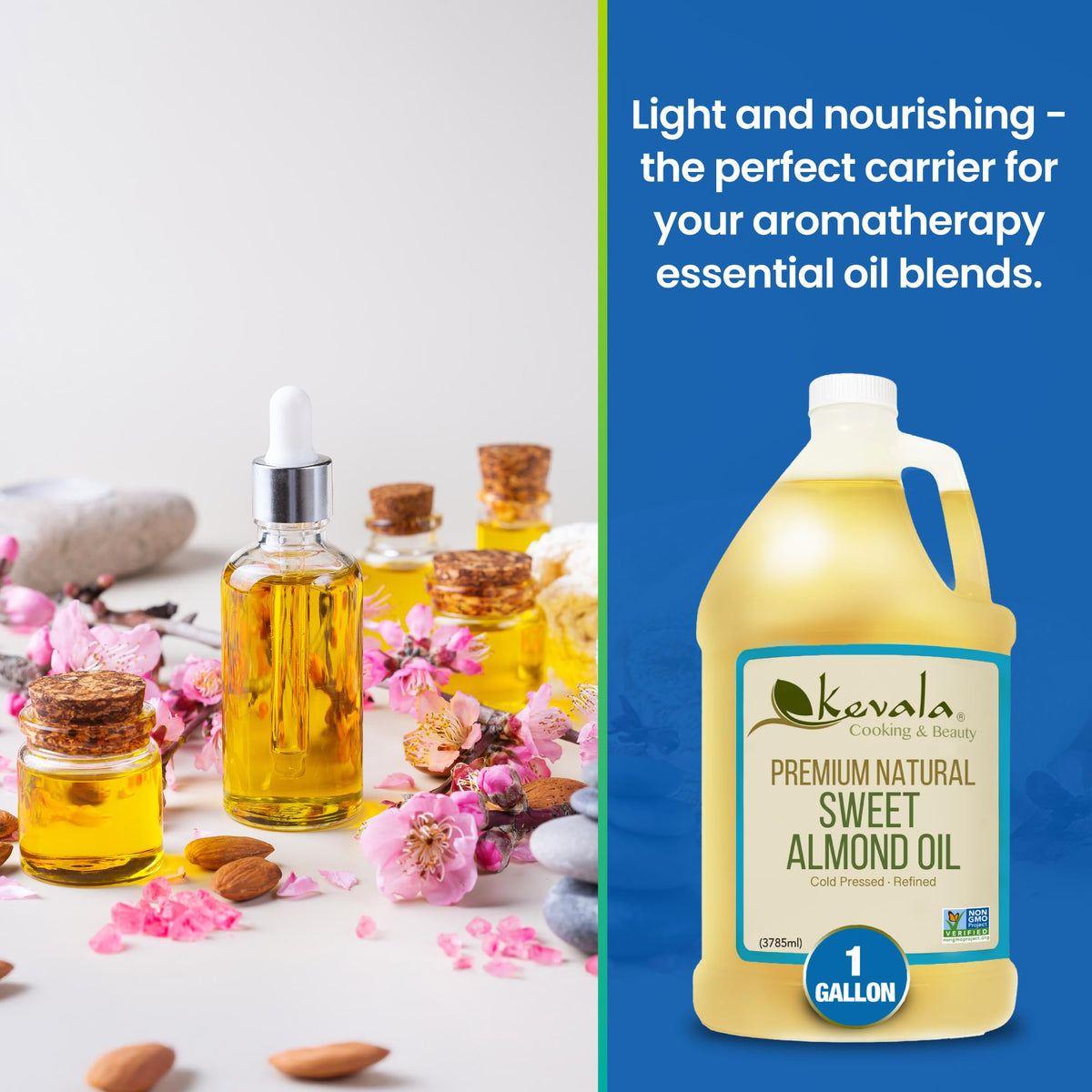 Kevala Sweet Almond Oil – Premium Cold-Pressed Oil for Cooking, Skin & Hair | 1 gal