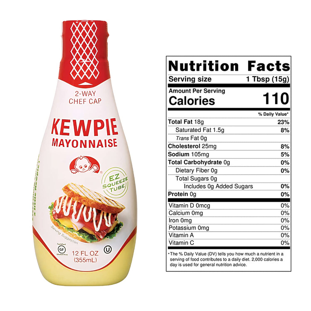 [KEWPIE] Squeeze Tube Mayonnaise – Rich Umami Flavor, Gluten Free, Kosher, 12oz x 2 Pack