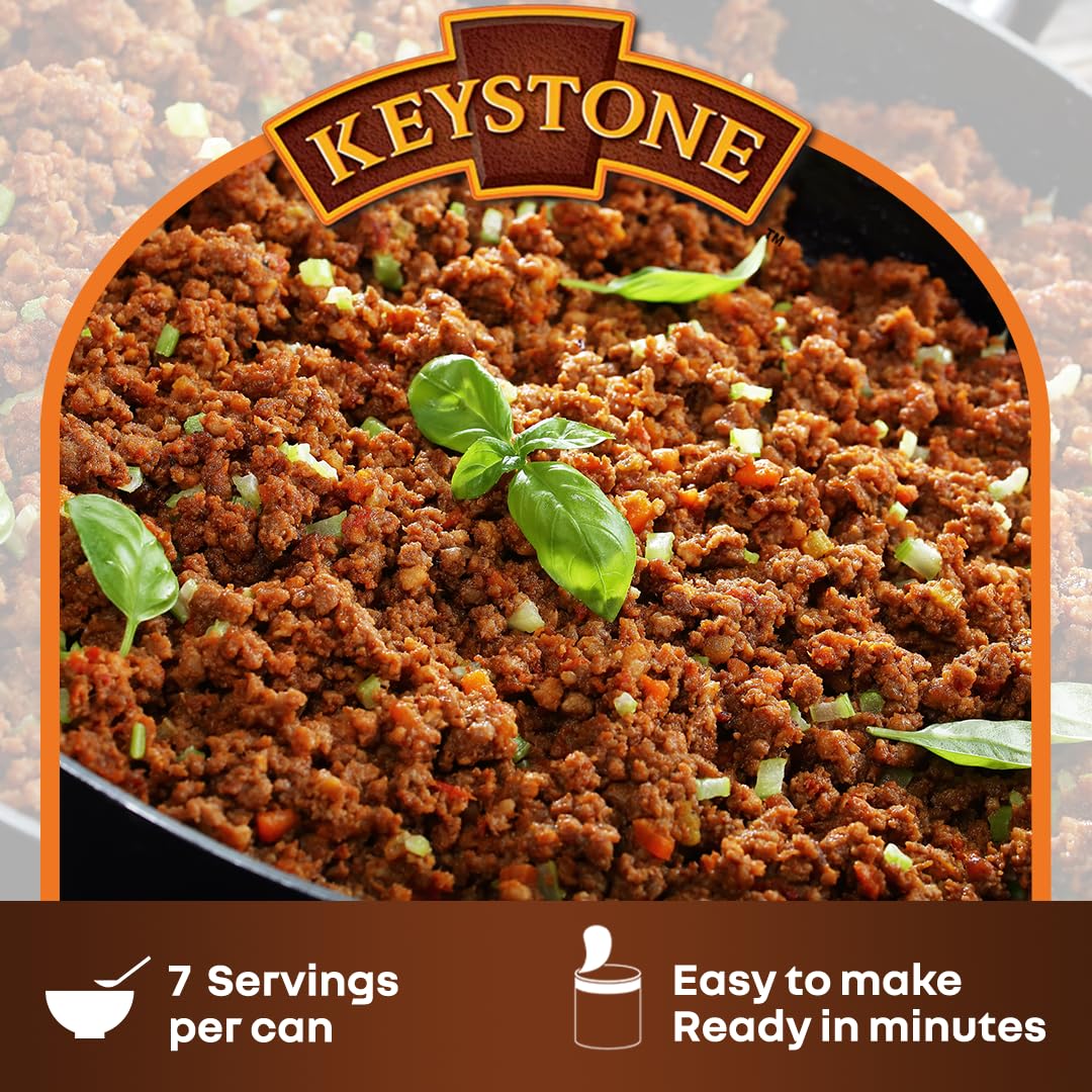 Keystone Meats All Natural Heat-and-Serve Ground Beef 14 oz – Fully Cooked, Shelf-Stable Canned Meat – Made in USA (Pack of 24)