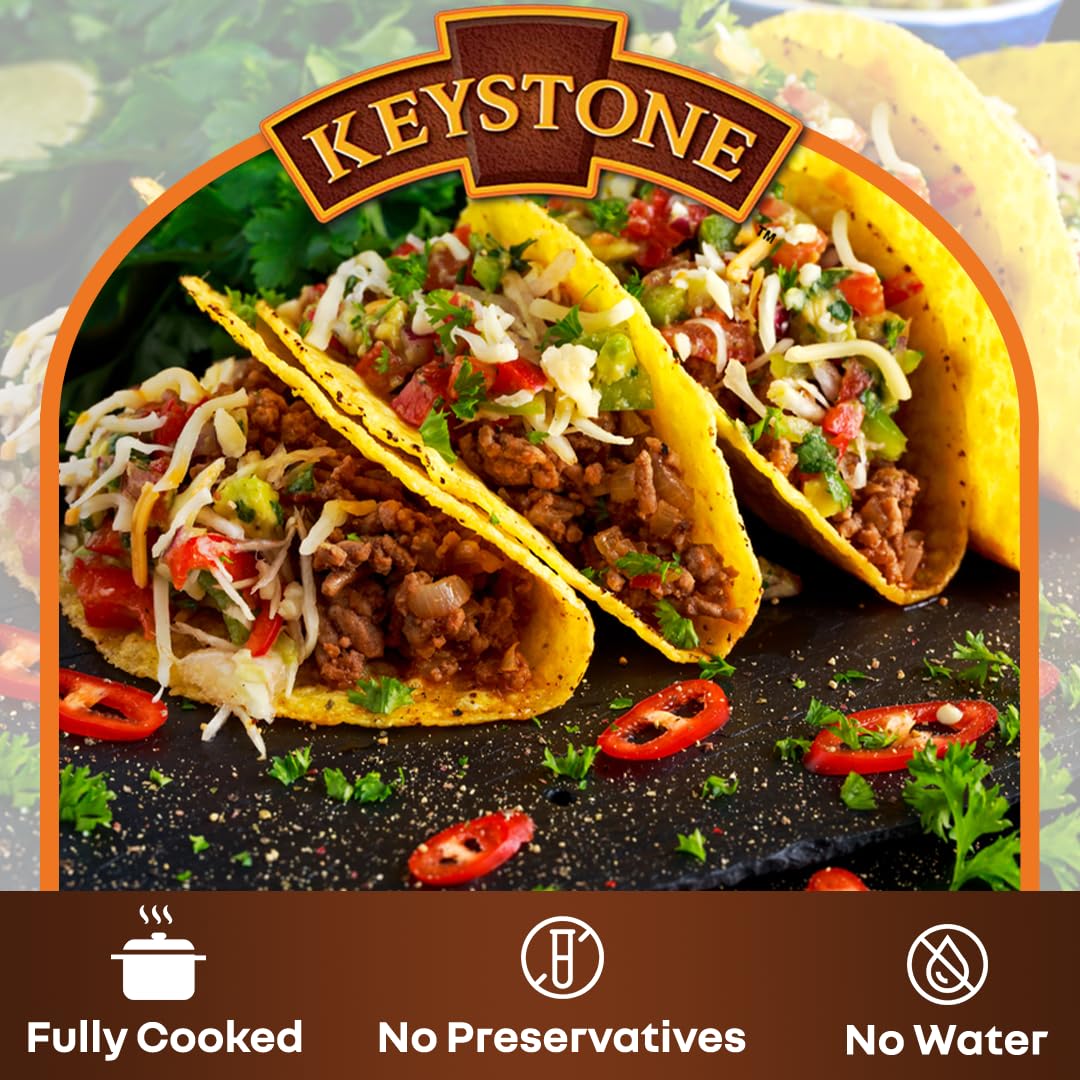 Keystone Meats All Natural Heat & Serve Ground Beef – Fully Cooked, Gluten-Free, 14 oz Cans, 5-Year Shelf Life, Made in USA (6-pack)