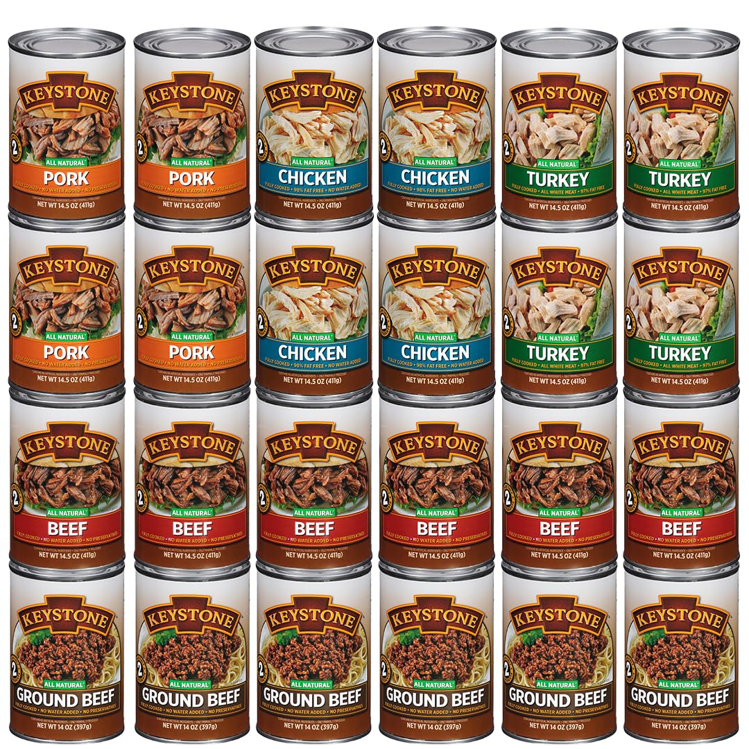 Keystone Meats 24 Cans Variety Pack – All Natural Fully Cooked Canned Meat, 5-Year Shelf Life