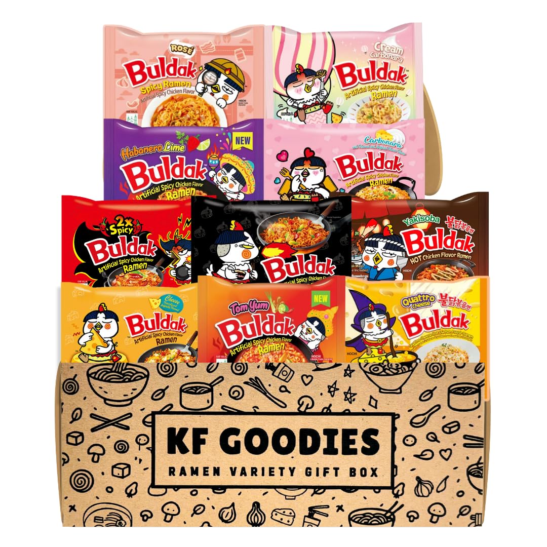 KF GOODIES Korean Ramen Variety Gift Box (10 Count) – Spicy Buldak Noodle Assortment