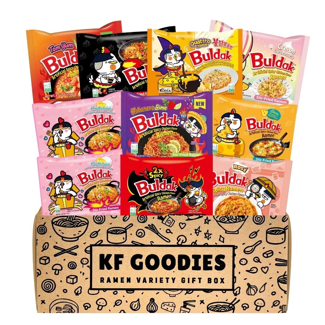 KF GOODIES Korean Ramen Variety Pack Gift Box – 10 Count, Spicy Buldak Noodles
