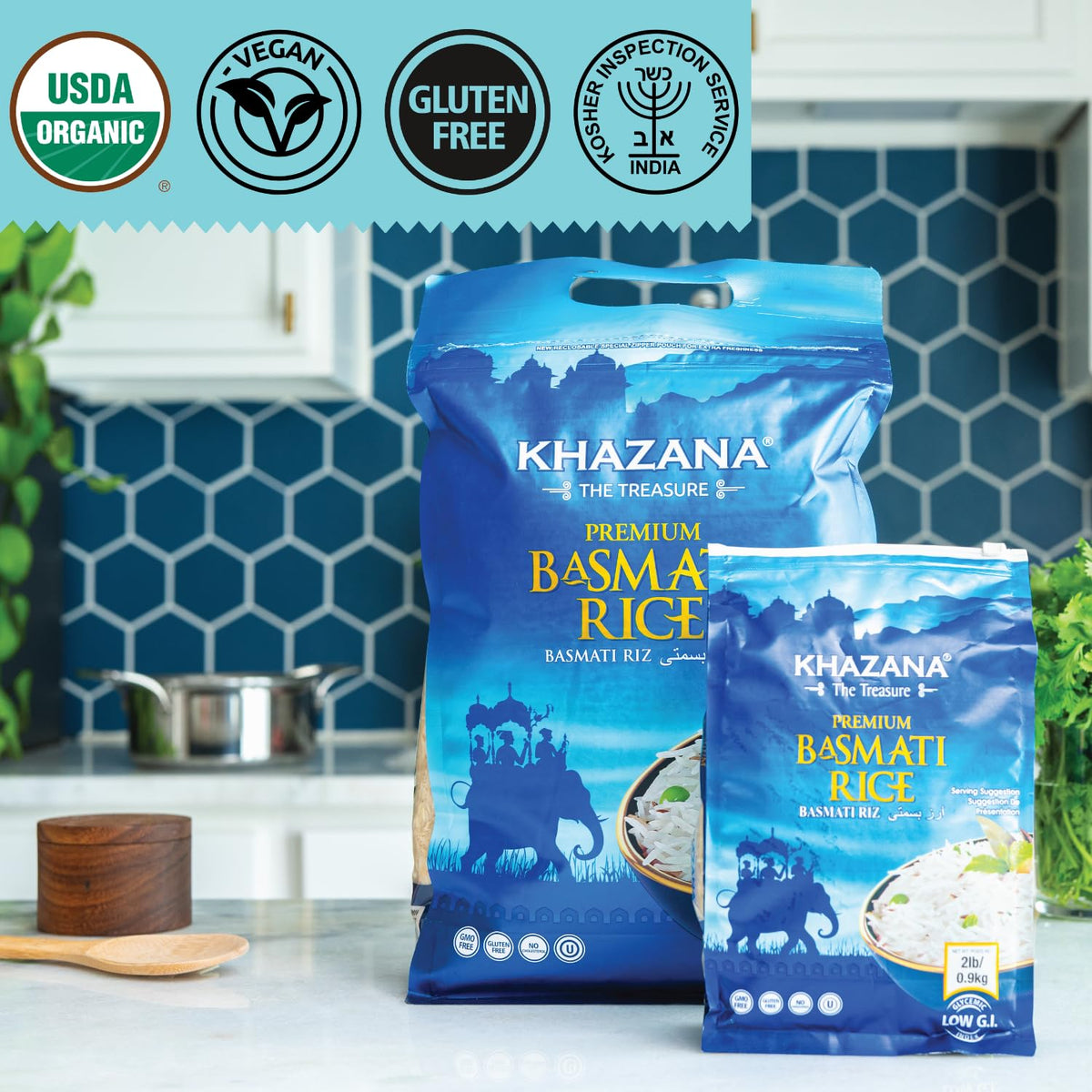 Khazana Authentic Premium Basmati Rice – 10 lb Bag | Aromatic, Gluten-Free, Non-GMO