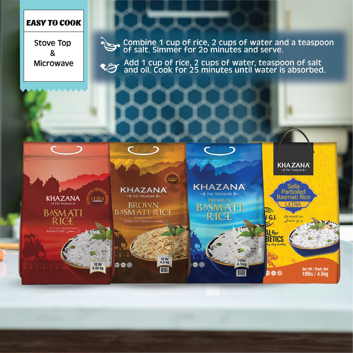 Khazana Authentic Premium Basmati Rice – 10 lb Bag | Aromatic, Gluten-Free, Non-GMO