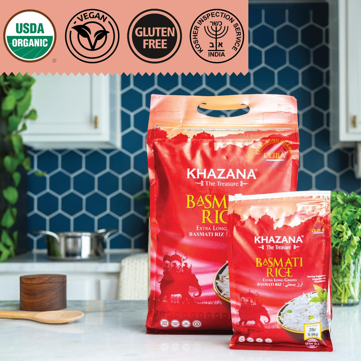 Khazana Authentic Extra Long Basmati Rice – 10 lb Bag | Aromatic, Non-GMO, Gluten Free