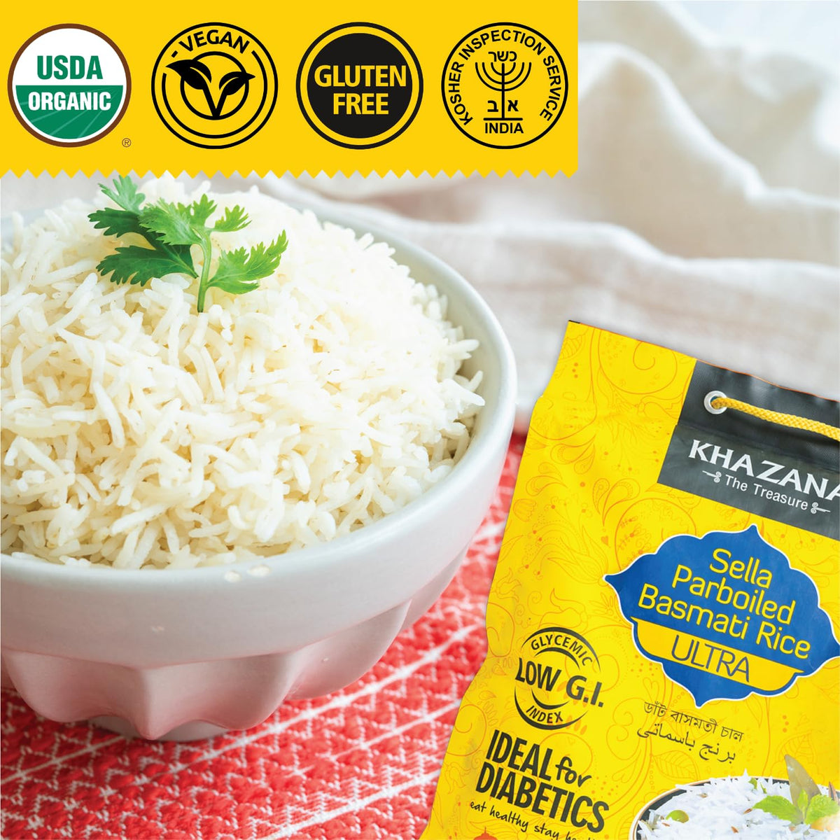 Khazana Ultra Long Sella Parboiled Basmati Rice – 10 lb, Aromatic & Gluten-Free